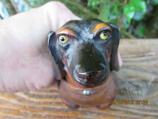 Vintage Antique Hand Carved Black Forest Wooden Dashund / Dog Inkwell Orig.  Well