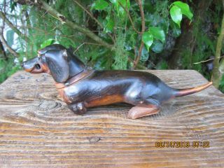 Vintage Antique Hand Carved Black Forest Wooden Dashund / Dog Inkwell orig.  Well 4