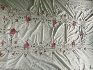 Handmade Vintage Embroidered Cotton Tablecloth With 8 Napkins