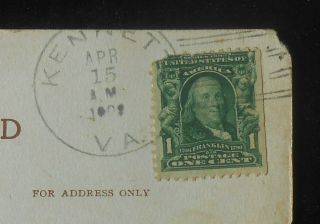 1908 Postal History Very Rare Postmark Best Wishes Kennett Va Franklin Co Pc