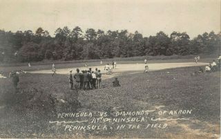 F35/ Peninsula Akron Ohio Rppc Postcard C1910 Baseball Game Diamonds Field