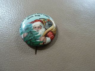 Vintage Pinback Button - Santa Claus - Meet Me At Burgess - Nash Co.  Omaha,  Nebr.