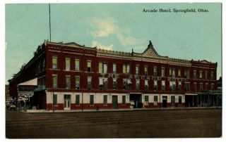 Oh Ohio Springfield Arcade Hotel Building Street Scene Clark County Postcard