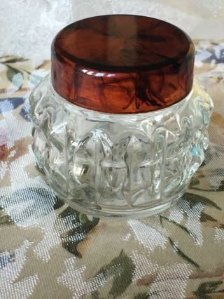 Vintage Avon Glass Vanity Jar Plastic Tortoise Lid Empty