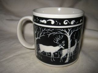 Taylor & Ng Deer In Forest Black Primitives Stackable Coffee Mug