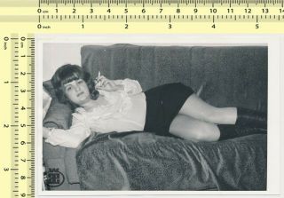 011 Short Skirt Woman Laying On Couch Smoking Cigarette,  Erotic Lady Old Photo