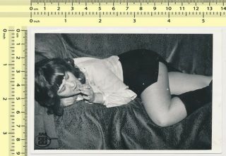 011 Short Skirt Lady Laying On Couch Smoking Cigarette,  Erotic Woman Old Photo