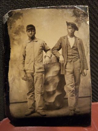 African Americans Sixth Plate Tintype - 2 Men With Hats.