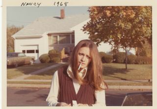 Vintage Photo Pretty Teenage Young Girl Long Haired Smoking Cigarette Snapshot