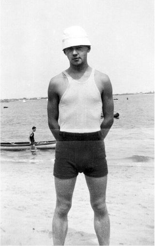 Vintage Photo Negative Beach Man In Sailor Hat Bulge Semi - Nude Gay Interest