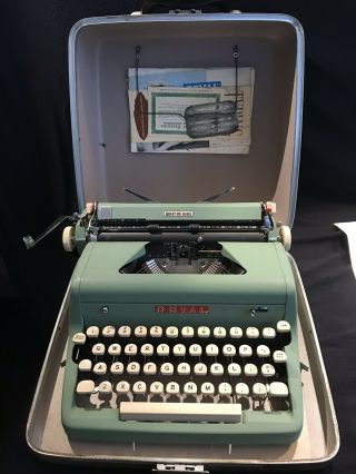 Vintage 1950s Royal Quiet De Luxe Portable Typewriter,  Green Body & White Keys