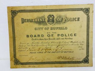 Antq 1908 Police Certificate Award Buffalo Ny Daniel F Mccrea Special Patrolman