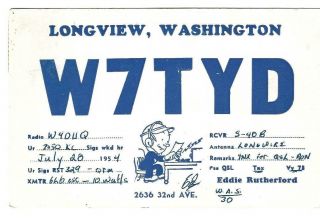 Qsl 1954 Longview Wa Radio Card