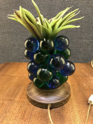 Mid Century Modern 1960s Green & Blue Lucite Grape Pineapple TV Table Lamp - 10 
