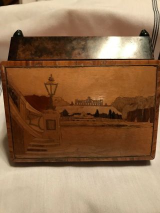 Reuge Swiss Wood Inlay Music Box With Outdoor Lamp Post Scene