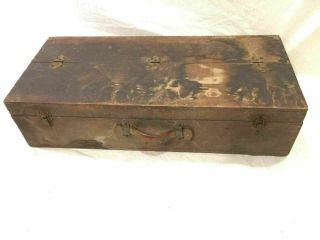 Carpenters Tool Box Chest Antique Wood Strong Box Machinist Trunk Leather Handle