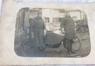 Vtg RPPC World War I WWI Military 2 US Soldier ' s MP? Police Photo NR Motorcycle 2