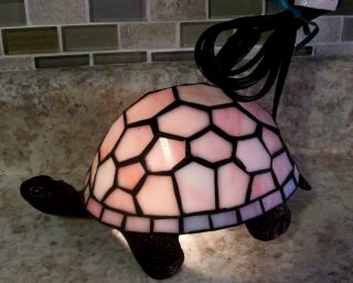 Stained Glass Tiffany Style Turtle Night Light Table Desk Lamp In Pink