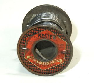 Early Antique Vtg Kester Rosin - Filled Core Solder Wire Tin Litho Spool Hardware