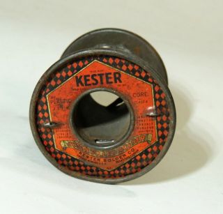 Early Antique vtg KESTER Rosin - Filled Core SOLDER Wire TIN LITHO SPOOL Hardware 2