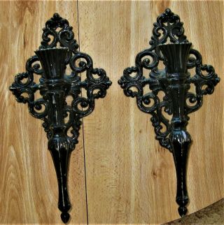 Matched Vtg Cast Iron Wall Sconce Candle Holders