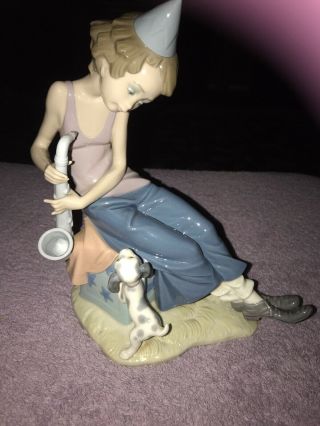Lladro Clown With Saxophone And Dog Glossy Fine Porcelain Figurine 5059 10”