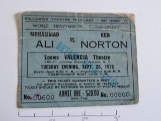 Orig 1976 Muhammad Ali Ken Norton Boxing Ticket Loews Valencia Theatre Nyc
