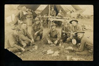 Jersey Nj Vintage Real Photo Postcard Rppc Military Sea Girt Soldiers Eating