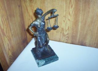 Scales Of Justice Blind Woman Sword And Snake Marble Base Bronze? Sculpture