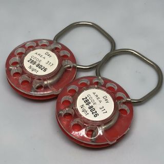 2 Vintage Rotary Phone Keychain Advertising Heating And Cooling Muncie Indiana