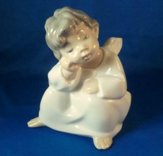 Vintage 4 " Lladro Angel Boy Sitting Dreaming Thinking Porcelain Figurine 4539