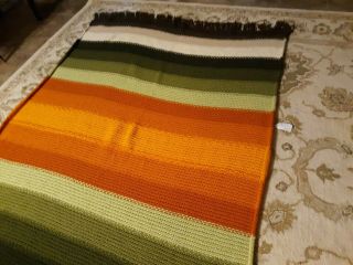 Vintage Hand Crocheted Multi - Colored Striped Afghan Throw Blanket