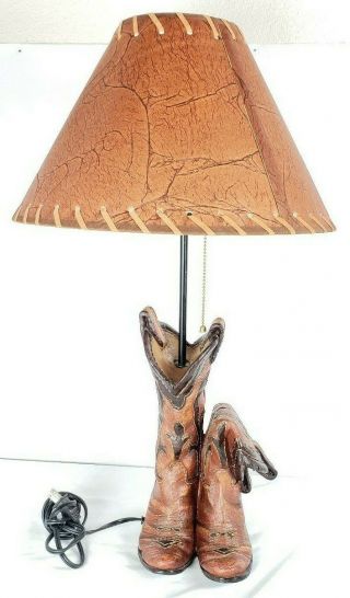 Cowboy Boots Table Lamp Country Western Decor Brown Resin