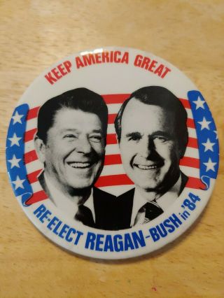 1984 Ronald Reagan George Bush Keep America Great Re - Elect Reagan - Bush 3 " Pin