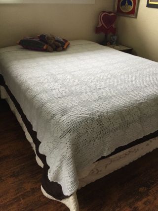 Vintage Crochet Queen Full Blanket Bedspread Quilt White 72” X 108” Euc