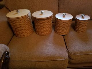 2004 Longaberger Canister (4) Set With Plastic Inserts W/lids