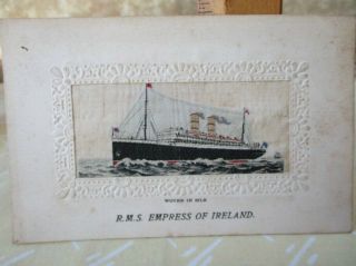 Vintage Postcard,  Woven Silk,  R.  M.  S.  Empress Of Ireland,  Ship,  C.  1915,  Posted