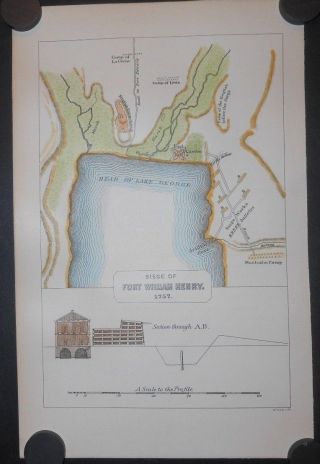 Siege Fort William Henry 1757 Map Lake George York Hand Colored