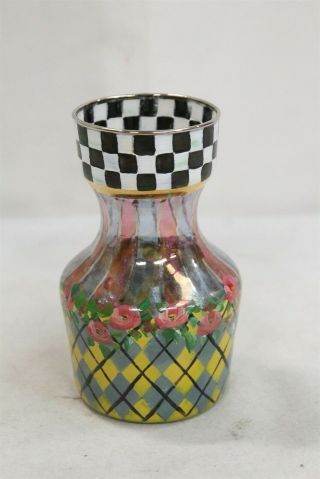 Mackenzie Childs Courtly Check Hand Painted Glass Corset Vase