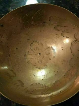Vintage brass bowl with handles India etched design novelty ware 5.  5 