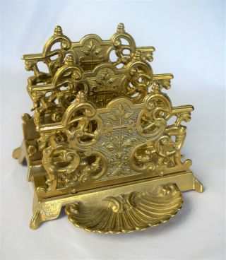 Vintage Brass Letter Holder W/ Shell Tray Art Nouveau Ornate - Made In Italy