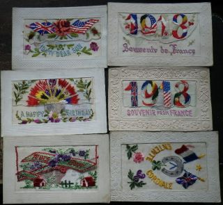 Great Britain Wwi Silk Postcards X 24.  Includes Flags,  Plane Greetings Etc
