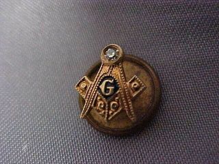Very Tiny 10k Yellow Gold Masonic Pin With Accent Diamond Vgc E