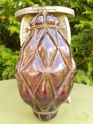 Vintage Purple Glass Caged Swag Hanging Lamp