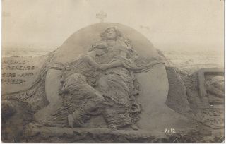 1909 Santa Monica,  Ca - Real Photo Sand Sculpture On Beach,  Los Angeles Co.