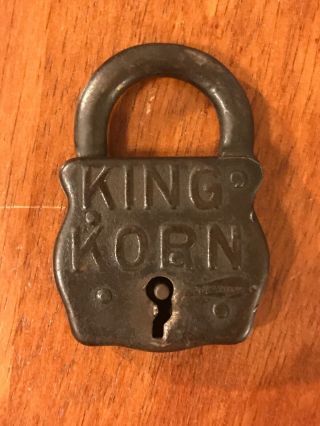 Rare Antique King Korn Padlock Lock No Key