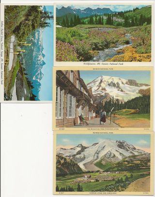 Mt.  Rainier National Park,  Wa.  Sunrise & Paradise Lodges.  4 Vintage Postcards