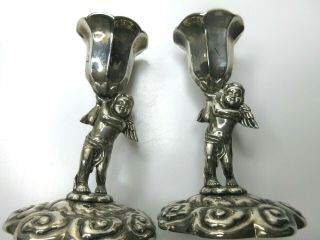 Vintage Cherub Angel Silverplated Candlestick Holders Ornate Decorative Pair