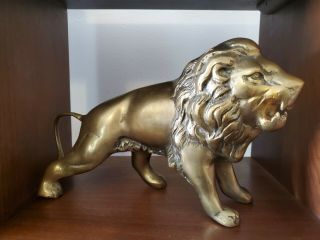 Vintage Mid Century Brass Lion Large Leo 12.  5 "
