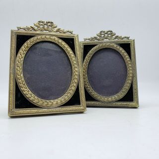 Vintage Ornate Brass Picture Frames With Bow & Swags 3 " X 2 "